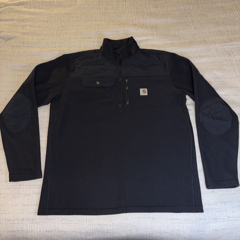 Carhartt Relaxed Fit Quarter Zip Pullover Mens Medium Black Fleece Work Jacket